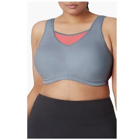 Glamorise Women's No-Bounce Camisole Elite Sports Bra in Gray/Coral 34D MSRP $54 - Picture 1 of 5